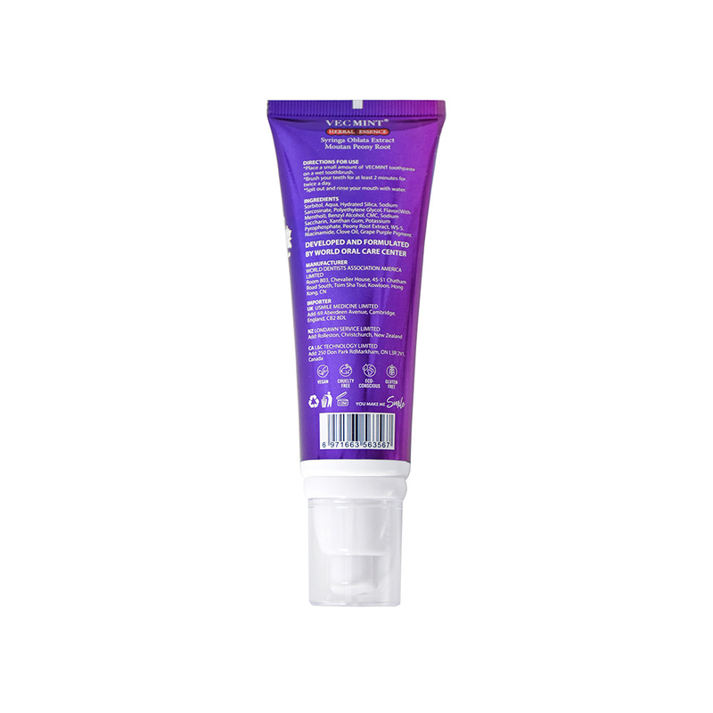 VECMINT 100ml ยาสีฟันจากสมุนไพร - กับ Sophora Flavescens Extract & Malva Verticillata - สูตรทําสีขาวจาก Niacinamide